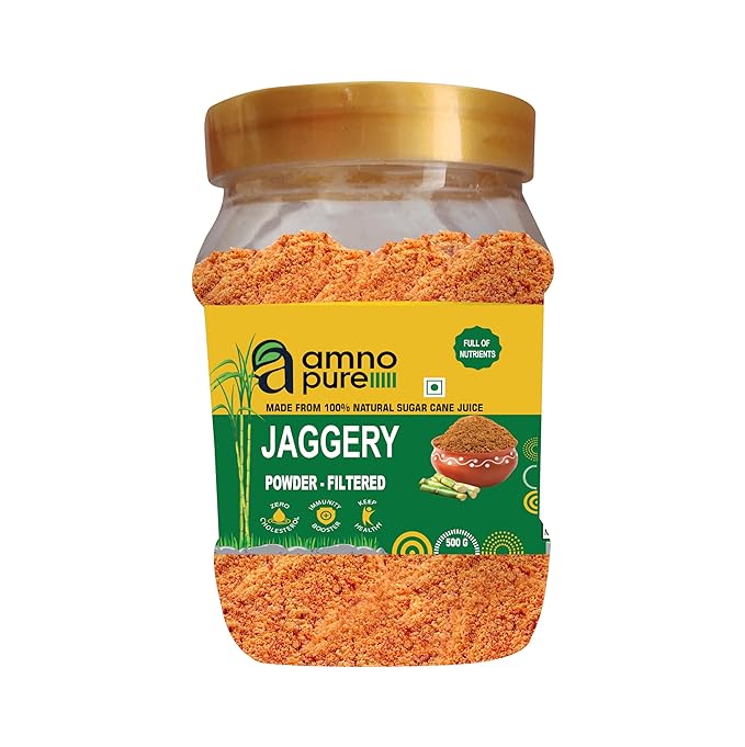 Jaggery Powder filtered Natural Sugarcane Amno Pure -Pet Jar 500G Pack