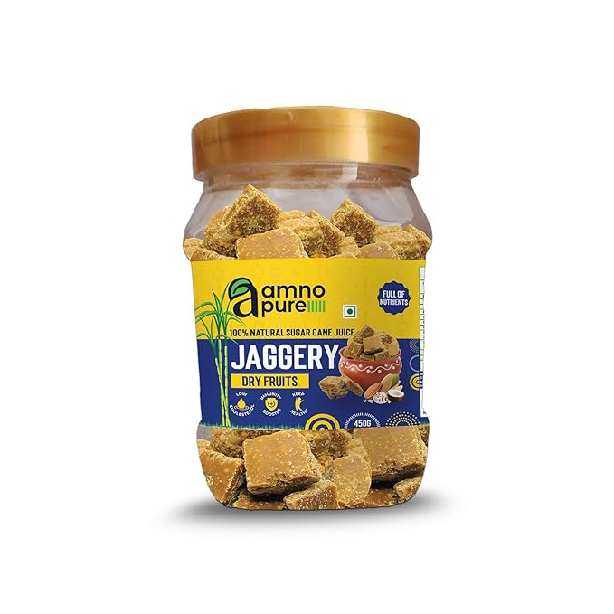 Jaggery Dry Fruit 30G Square Natural Sugarcane Amno pure - Pet Jar 450G Pack