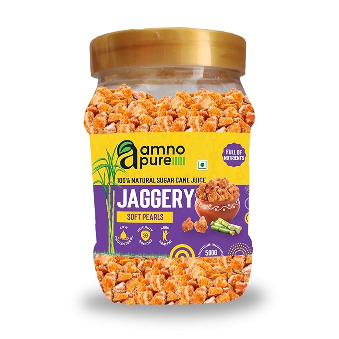 Jaggery Soft Pearls/Komal Moti- Natural Sugarcane Amno Pure -Pet Jar 500G Pack