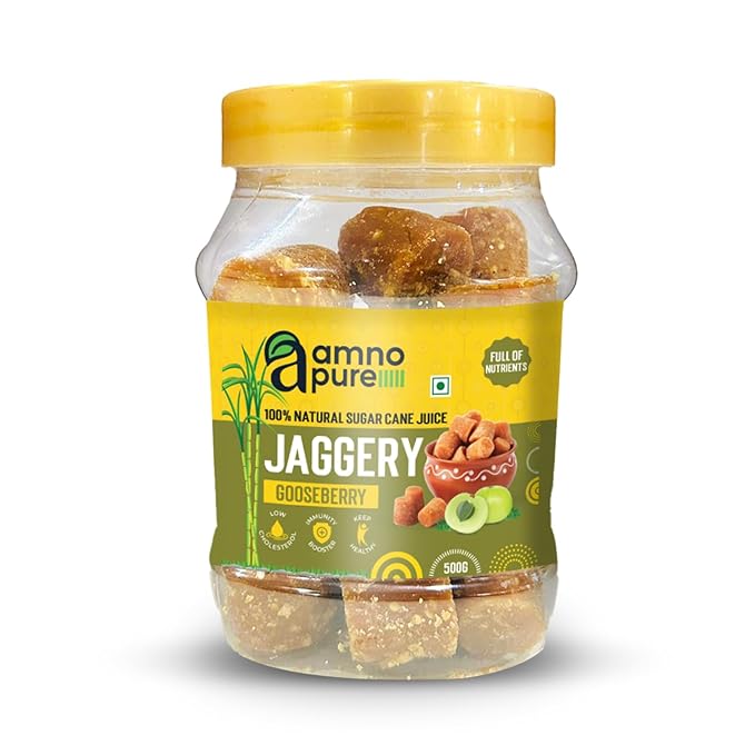 Jaggery with Gooseberry 10G Cube Natural Sugarcane Amno Pure- Pet Jar 500G Pack