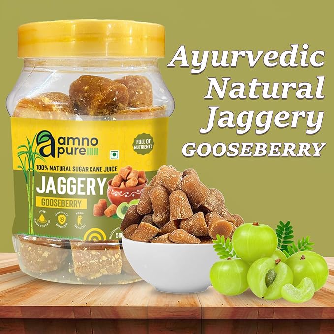 Jaggery with Gooseberry 10G Cube Natural Sugarcane Amno Pure- Pet Jar 500G Pack