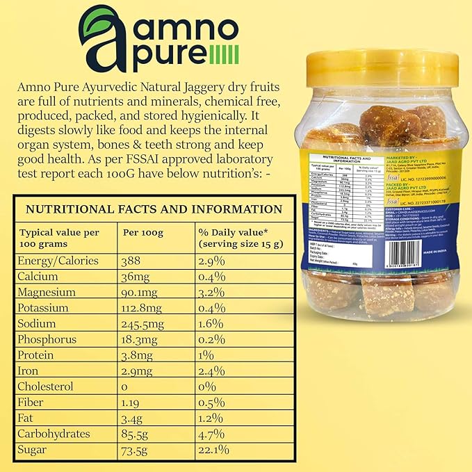 Jaggery Dry Fruit 30G Square Natural Sugarcane Amno pure - Pet Jar 450G Pack