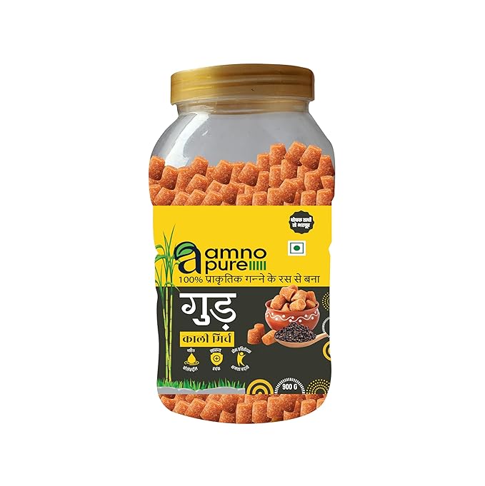 Jaggery with Black Pepper 10G Cube Natural Sugarcane Amno Pure- Pet Jar 900G Pack