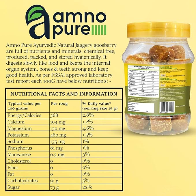 Jaggery with Gooseberry 10G Cube Natural Sugarcane Amno Pure- Pet Jar 500G Pack