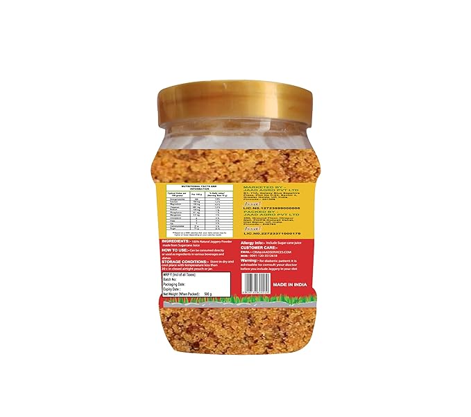 Jaggery Powder fine filtered Natural Sugarcane Amno Pure -Pet Jar 500G Pack