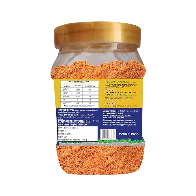Jaggery Powder non filtered Natural Sugarcane Amno Pure -Pet Jar 500G Pack