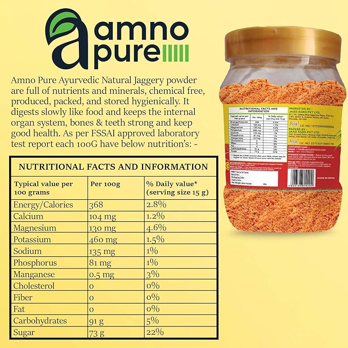 Jaggery Powder fine filtered Natural Sugarcane Amno Pure -Pet Jar 500G Pack