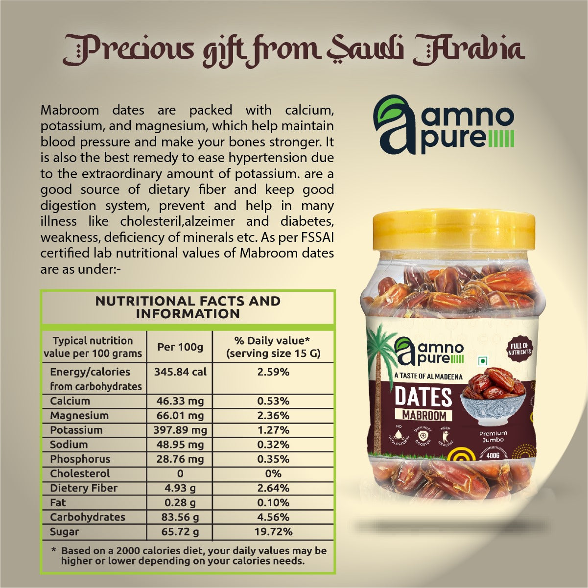 Date Mabroom Premium Jumbo Natural Soft Amno Pure -Pet Jar 400G Pack