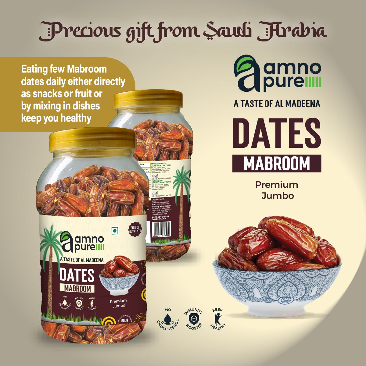 Date Mabroom Premium Jumbo Natural Soft Amno Pure -Pet Jar 800G Pack