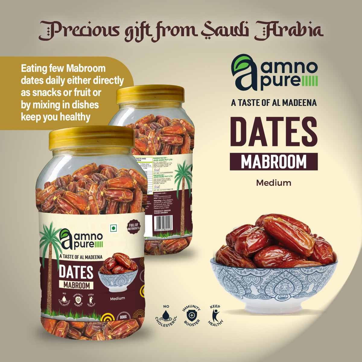 Date Mabroom Medium Natural Soft Amno Pure -Pet Jar 800G Packd