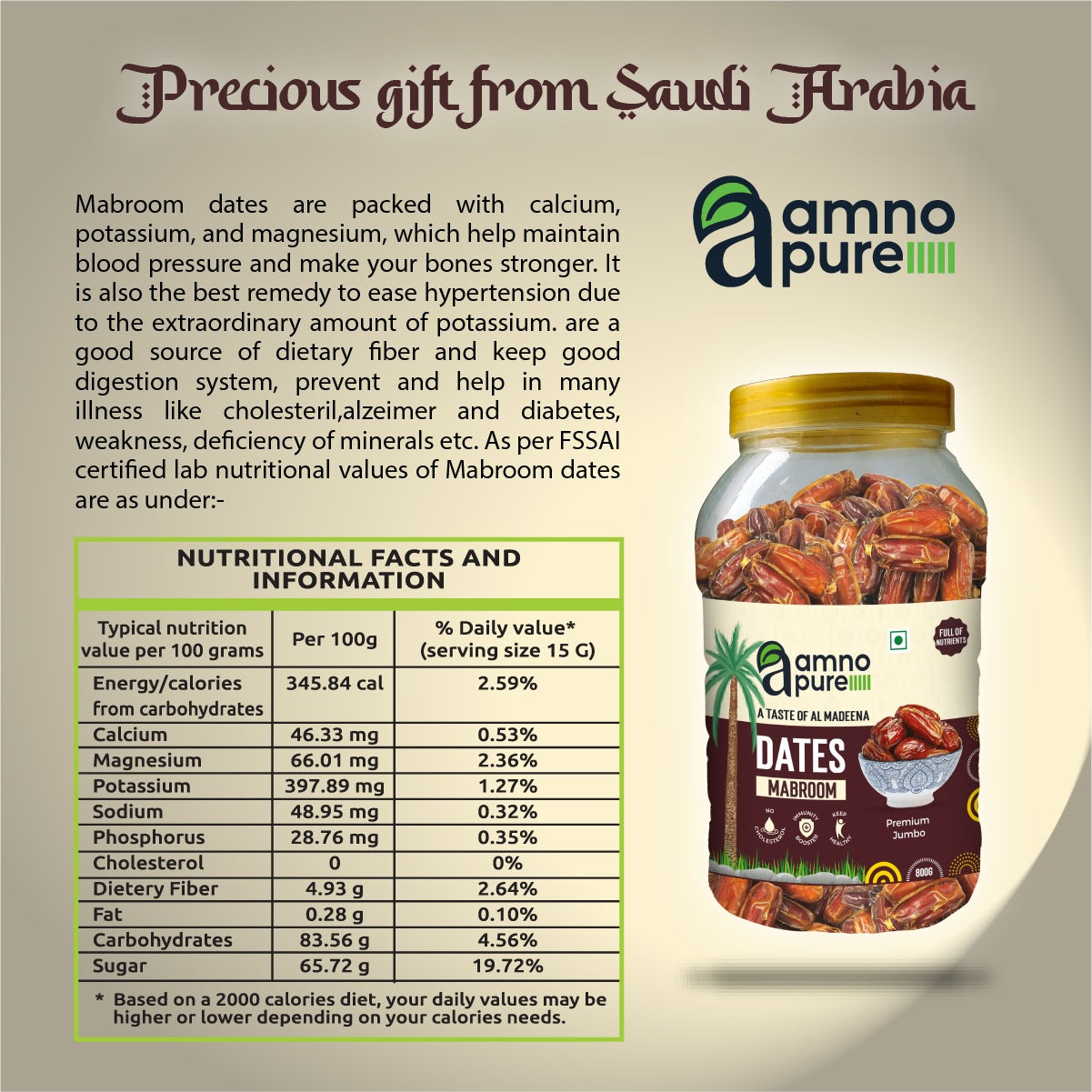 Date Mabroom Premium Jumbo Natural Soft Amno Pure -Pet Jar 800G Pack