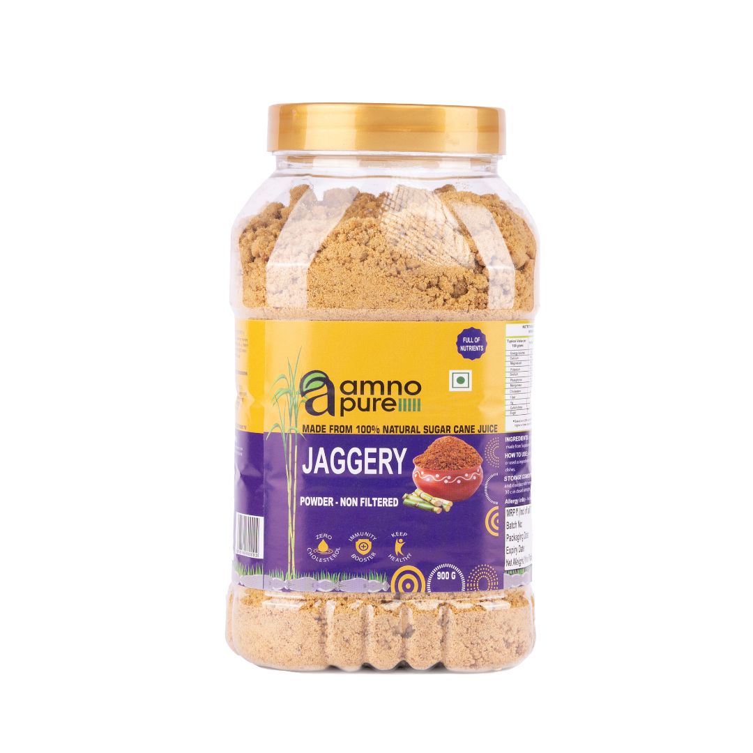 Jaggery Powder non filtered Natural Sugarcane Amno Pure -Pet Jar 900G Pack