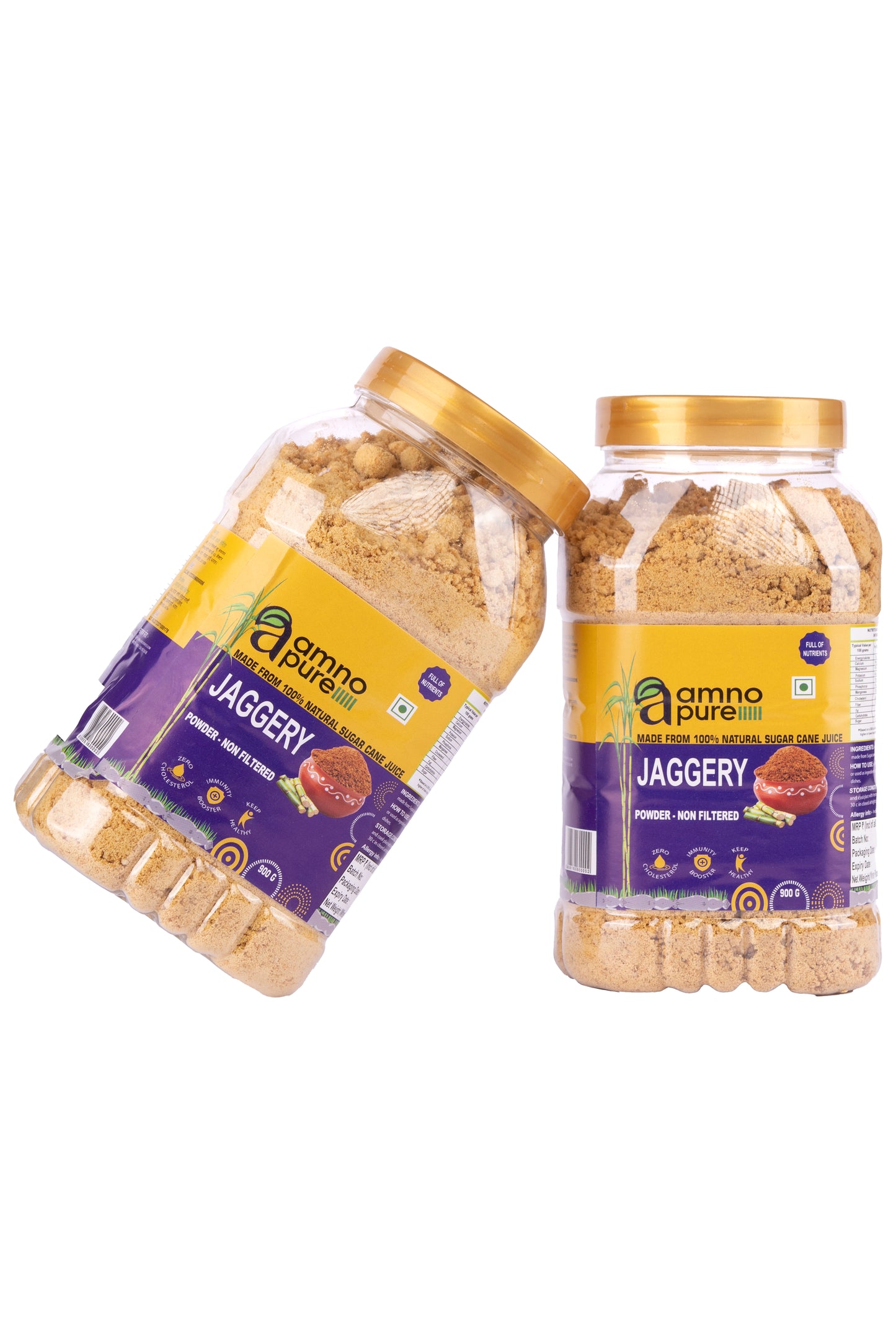 Jaggery Powder non filtered Natural Sugarcane Amno Pure -Pet Jar 900G Pack