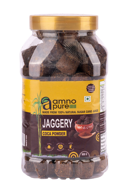 Jaggery with Cocoa 10G Cube Natural Sugarcane Amno Pure - Pet Jar 900G Pack