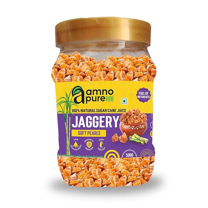 Jaggery Soft Pearls/Komal Moti- Natural Sugarcane Amno Pure -Pet Jar  500G Pack