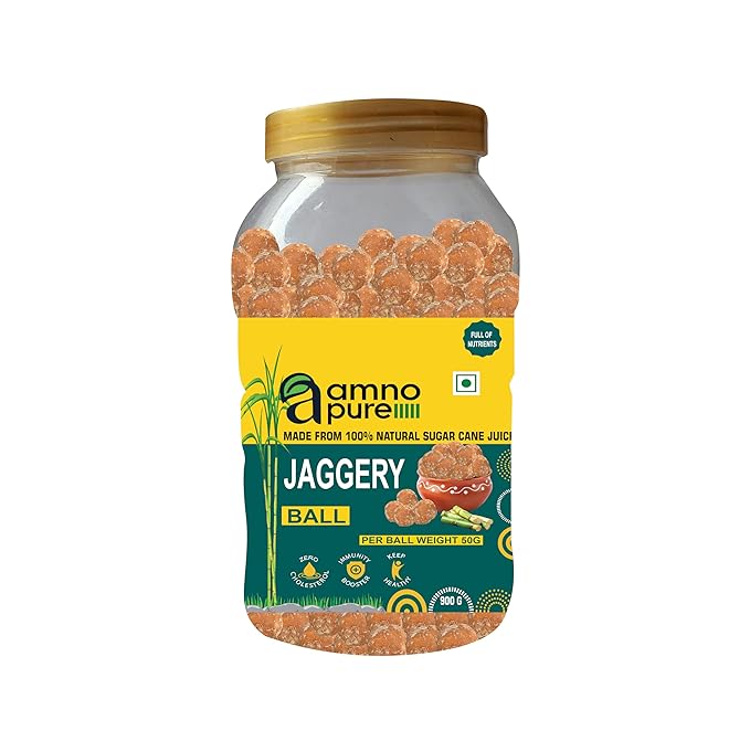 Jaggery ball 50G Natural Sugarcane Amno Pure -Pet Jar 900G Pack