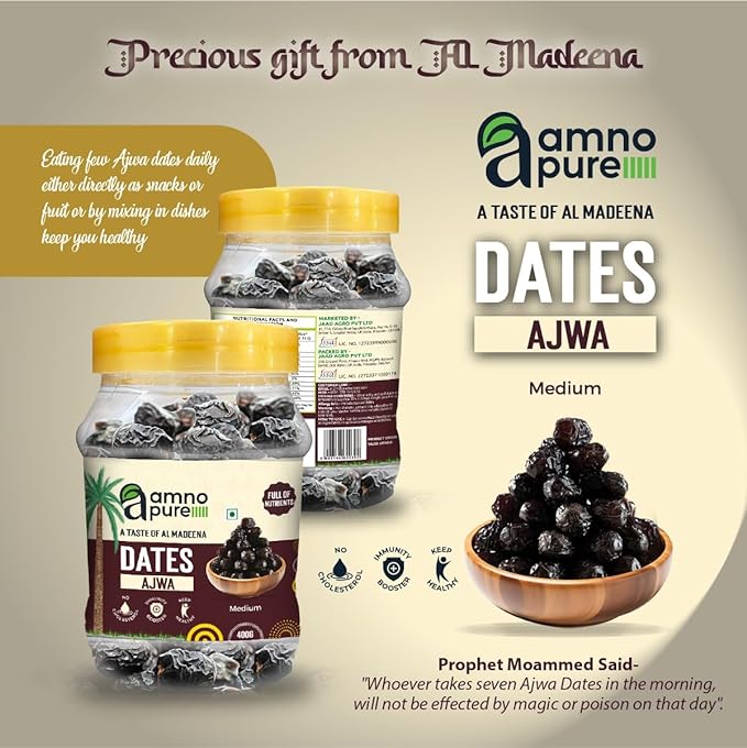 Date Ajwa Medium Natural Soft  Amno Pure- Pet Jar 400G Pack