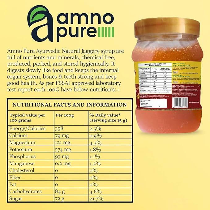 Jaggery  Syrup Natural Sugarcane Amno Pure -Pet Jar 900G Pack