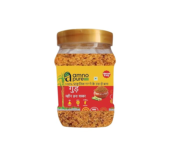 Jaggery Powder fine filtered Natural Sugarcane Amno Pure -Pet  Jar 500G Pack