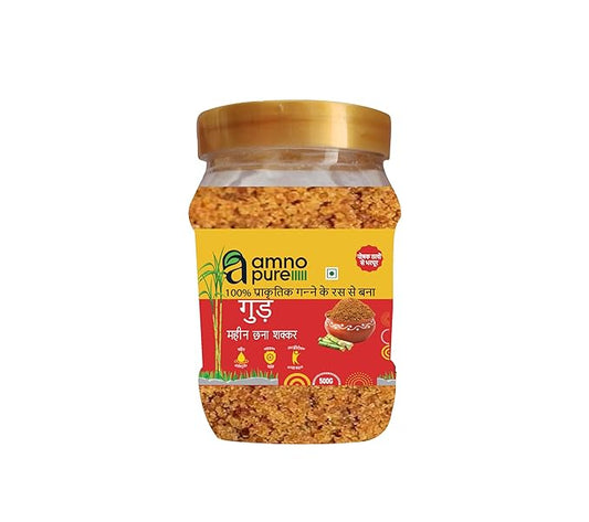 Jaggery Powder fine filtered Natural Sugarcane Amno Pure -Pet  Jar 500G Pack