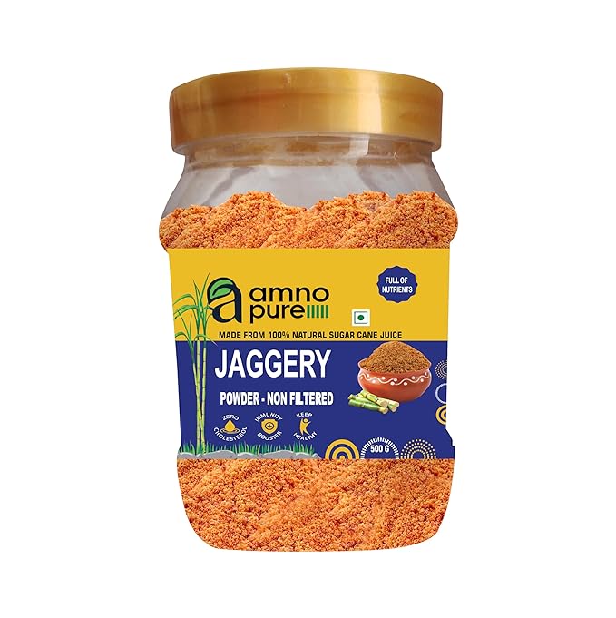 Jaggery Powder non filtered Natural Sugarcane Amno Pure -Pet  Jar 500G Pack