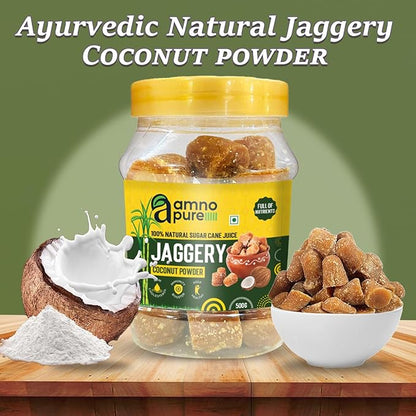 Jaggery with Coconut 10G Cube Natural Sugarcane Amno Pure - Pet Jar 500G Pack