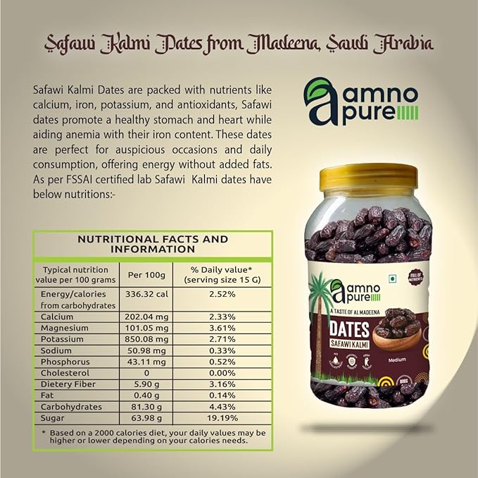 Date Safawi Kalmi Medium Natural Soft Amno Pure -Pet Jar 800G Pack