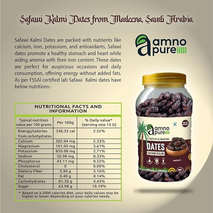 Date Safawi Kalmi Medium Natural Soft Amno Pure -Pet Jar 800G Pack