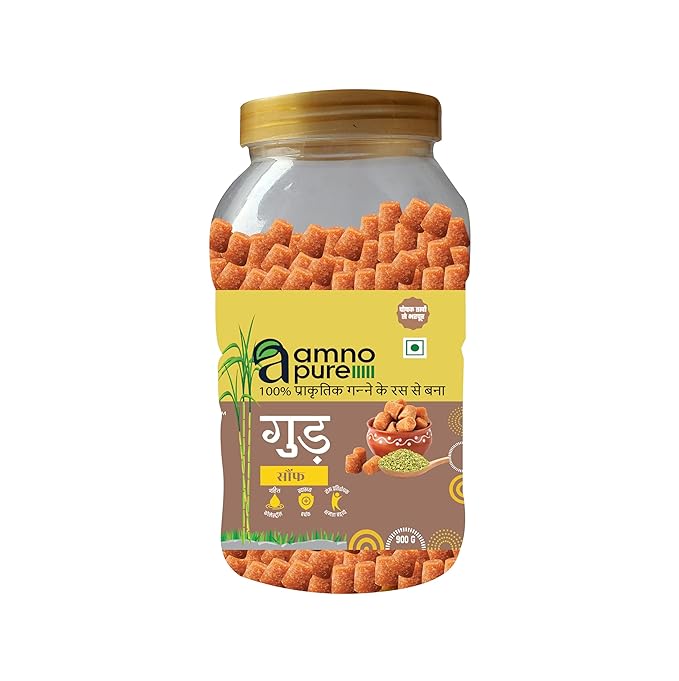 Jaggery with Fennel Seeds 10G Cube Natural Sugarcane Amno Pure - Pet Jar 900G Pack