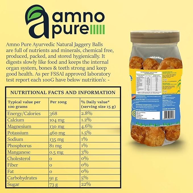 Jaggery ball 100G Natural Sugarcane Amno Pure -Pet Jar 900G Pack