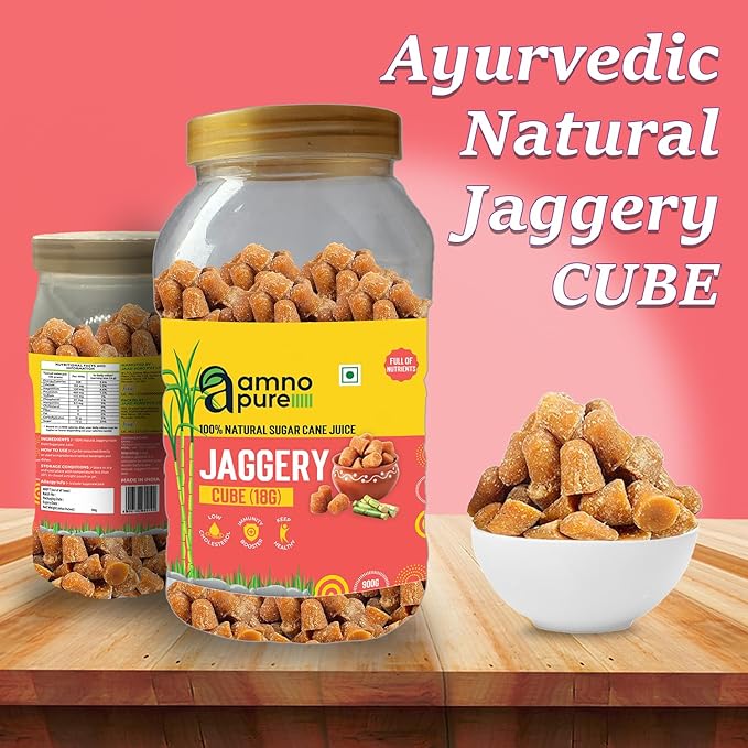 Jaggery Cube 100G Natural Sugarcane Amno Pure -Pet Jar 900G Pack