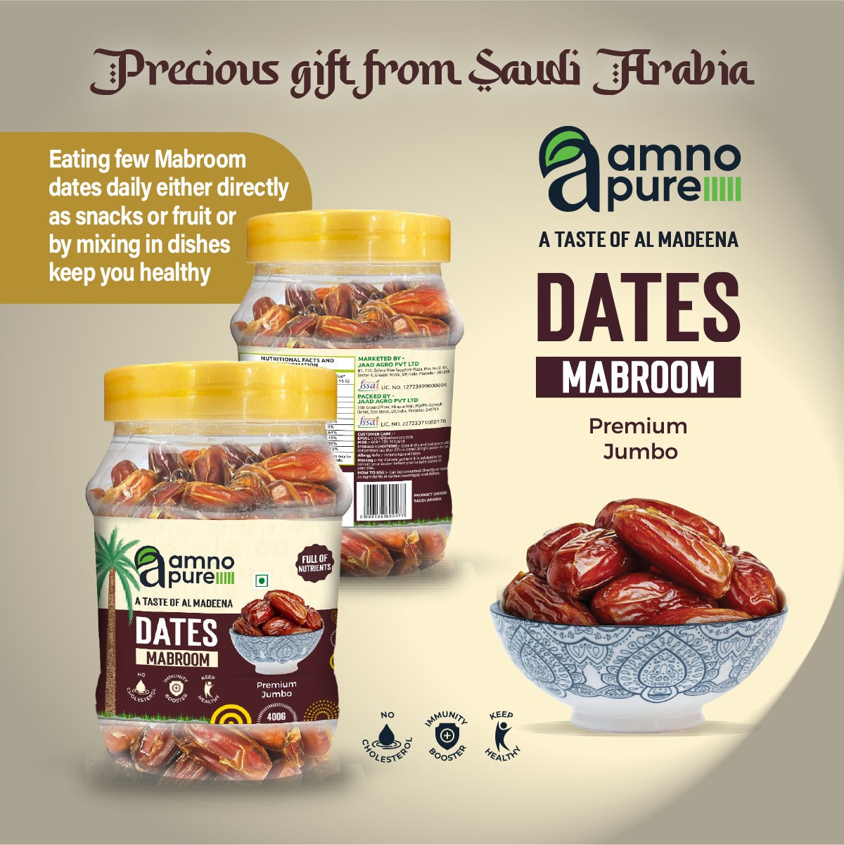 Date Mabroom Premium Jumbo Natural Soft  Amno Pure -Pet Jar  400G Pack