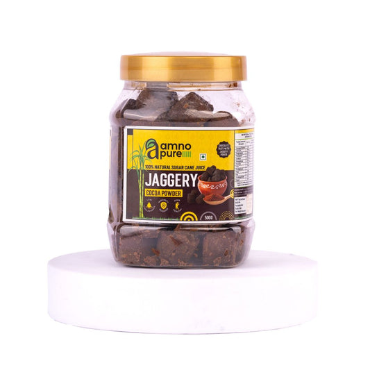 Jaggery with Cocoa 10G Cube Natural Sugarcane Amno Pure - Pet Jar 500G Pack