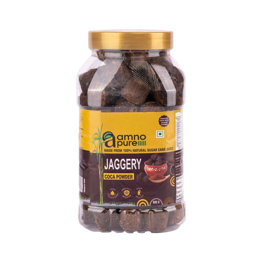 Jaggery with Cocoa 10G Cube Natural Sugarcane Amno Pure - Pet Jar 900G Pack