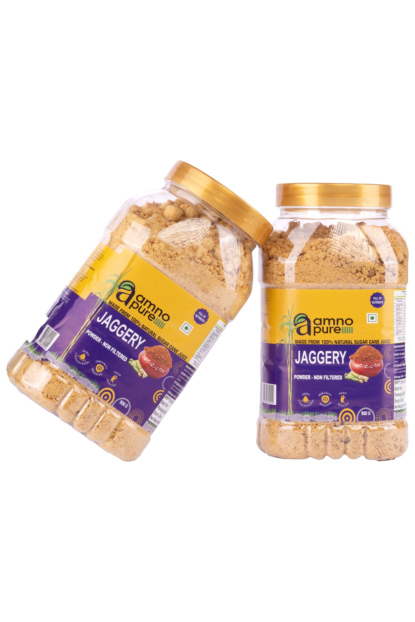 Jaggery Powder non filtered Natural Sugarcane Amno Pure -Pet  Jar 900G Pack