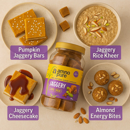 Jaggery Cube 100G Natural Sugarcane Amno Pure -Pet Jar 900G Pack