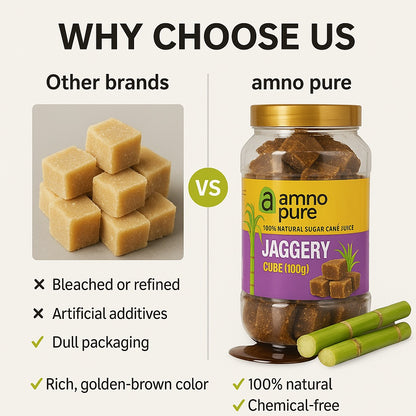 Jaggery Cube 100G Natural Sugarcane Amno Pure -Pet Jar 900G Pack