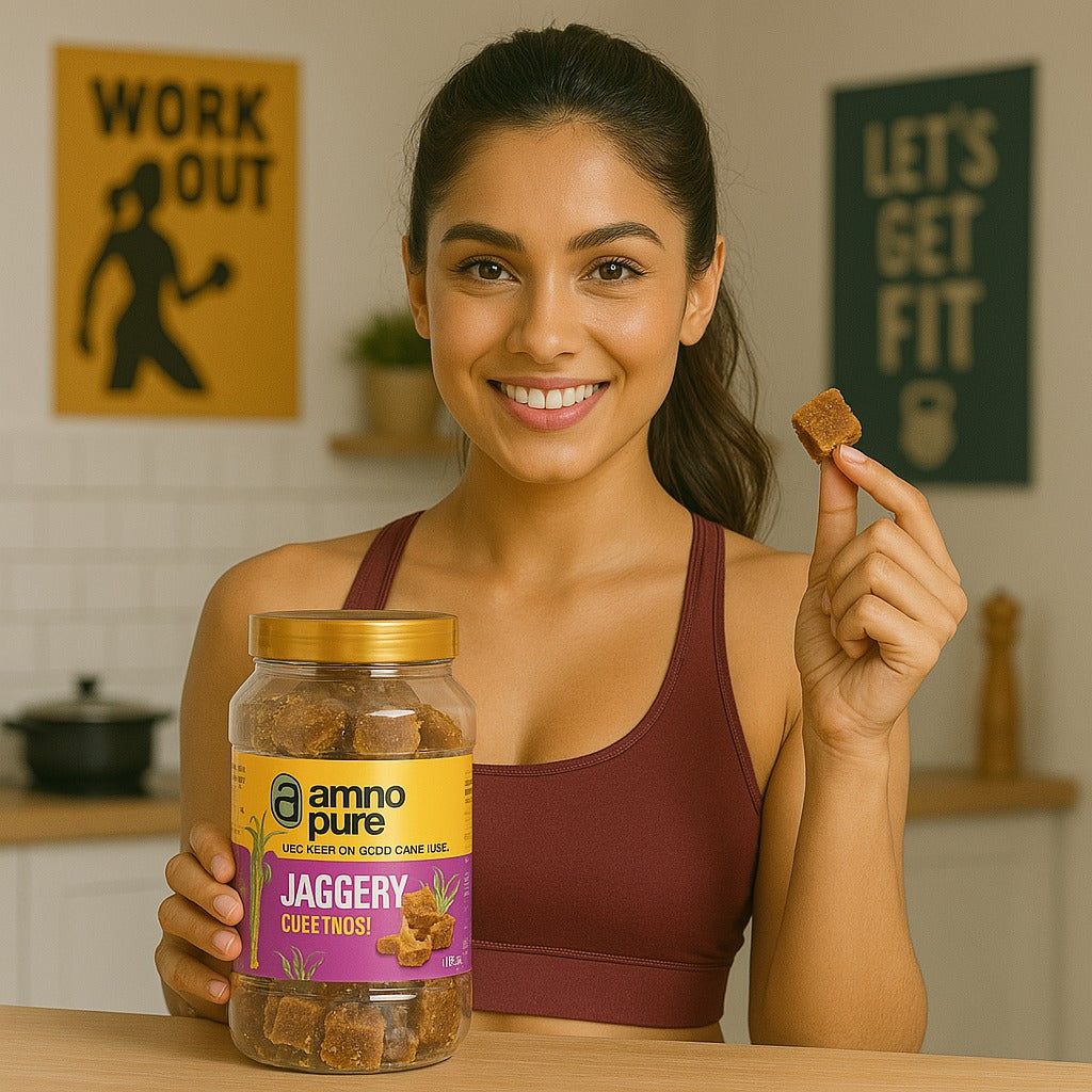 Jaggery Cube 100G Natural Sugarcane Amno Pure -Pet Jar 900G Pack