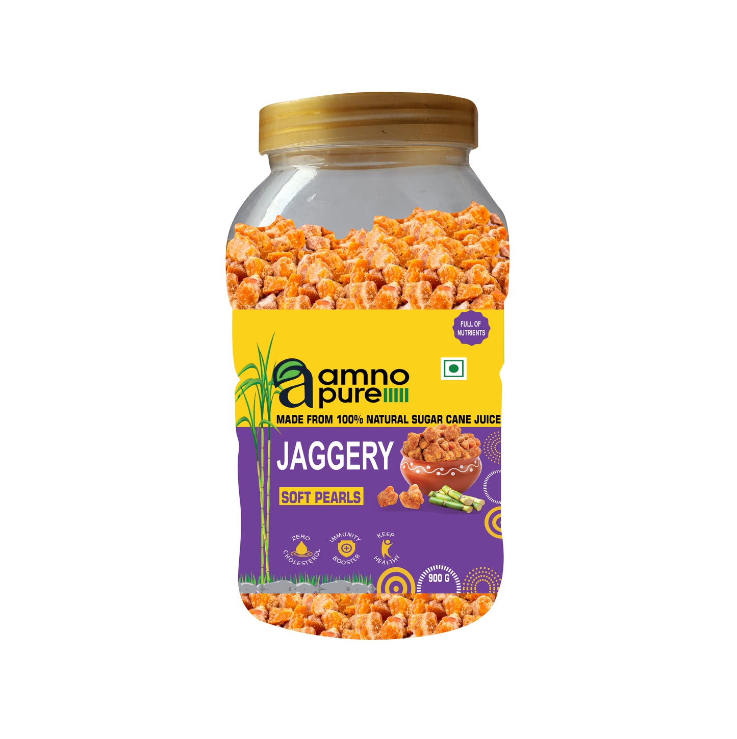 Jaggery Soft Pearls/Komal Moti- Natural Sugarcane Amno Pure -Pet Jar  900G Pack