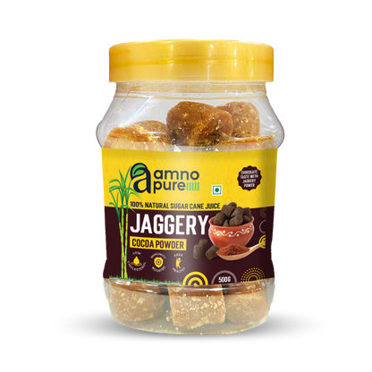 Jaggery with Cocoa 10G Cube Natural Sugarcane Amno Pure - Pet Jar 500G Pack