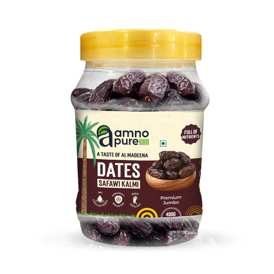 Date Safawi Kalmi Premium Jumbo Natural Soft  Amno Pure -Pet Jar 400G Pack