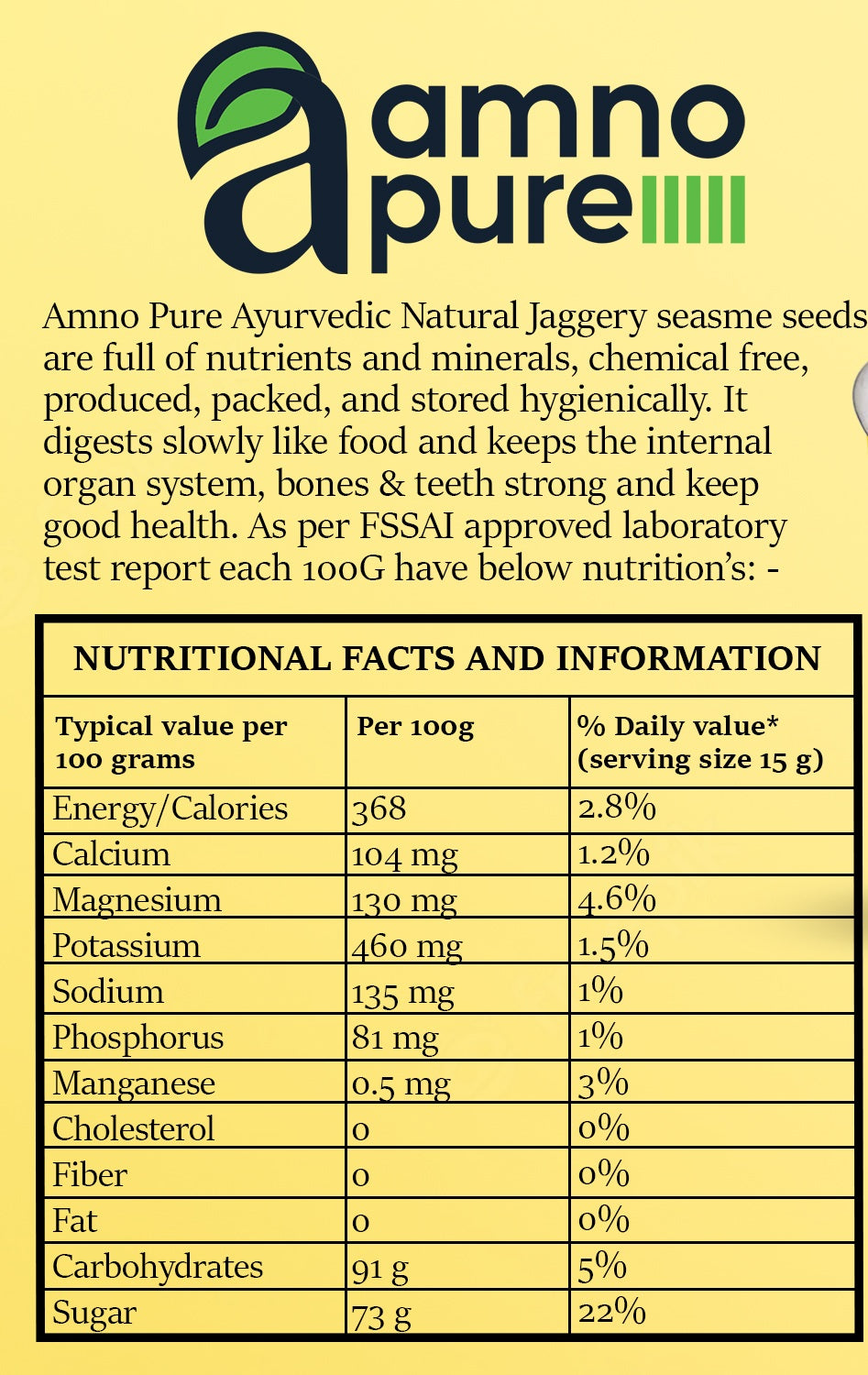 Jaggery with Sesame Seeds Natural Sugarcane Amno Pure- Pouch 900G Pack